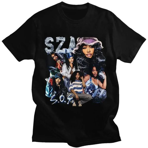SZA Fan T-Shirt with CTRL and SOS Album Cover – Vintage Hip Hop Tee for Women
