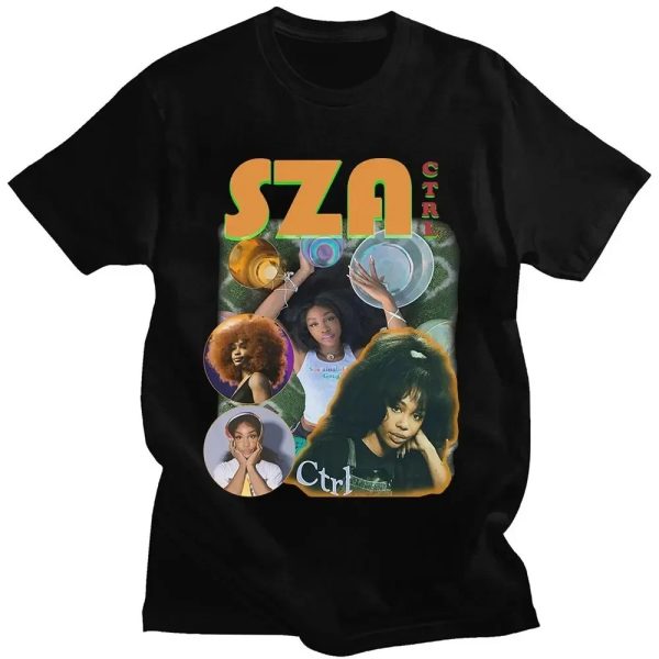 SZA Fan T-Shirt with CTRL and SOS Album Cover – Vintage Hip Hop Tee for Women