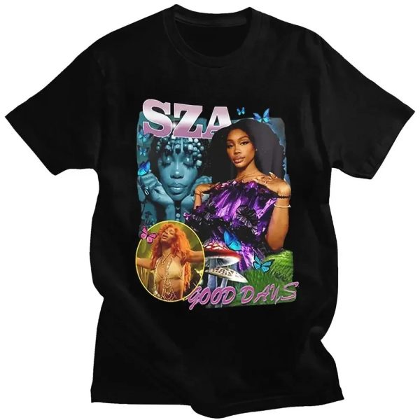 SZA Fan T-Shirt with CTRL and SOS Album Cover – Vintage Hip Hop Tee for Women