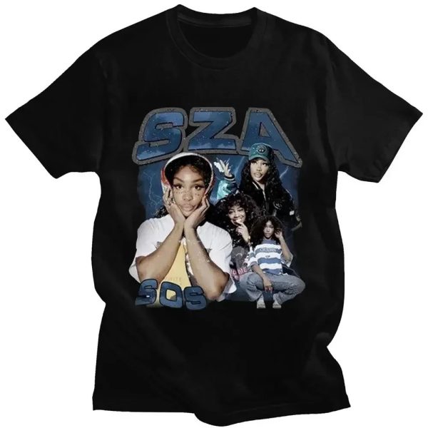 SZA Fan T-Shirt with CTRL and SOS Album Cover – Vintage Hip Hop Tee for Women
