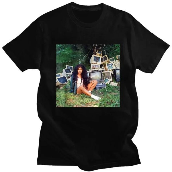 SZA Fan T-Shirt with CTRL and SOS Album Cover – Vintage Hip Hop Tee for Women