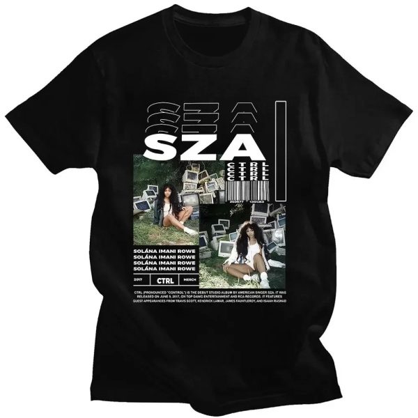 SZA Fan T-Shirt with CTRL and SOS Album Cover – Vintage Hip Hop Tee for Women